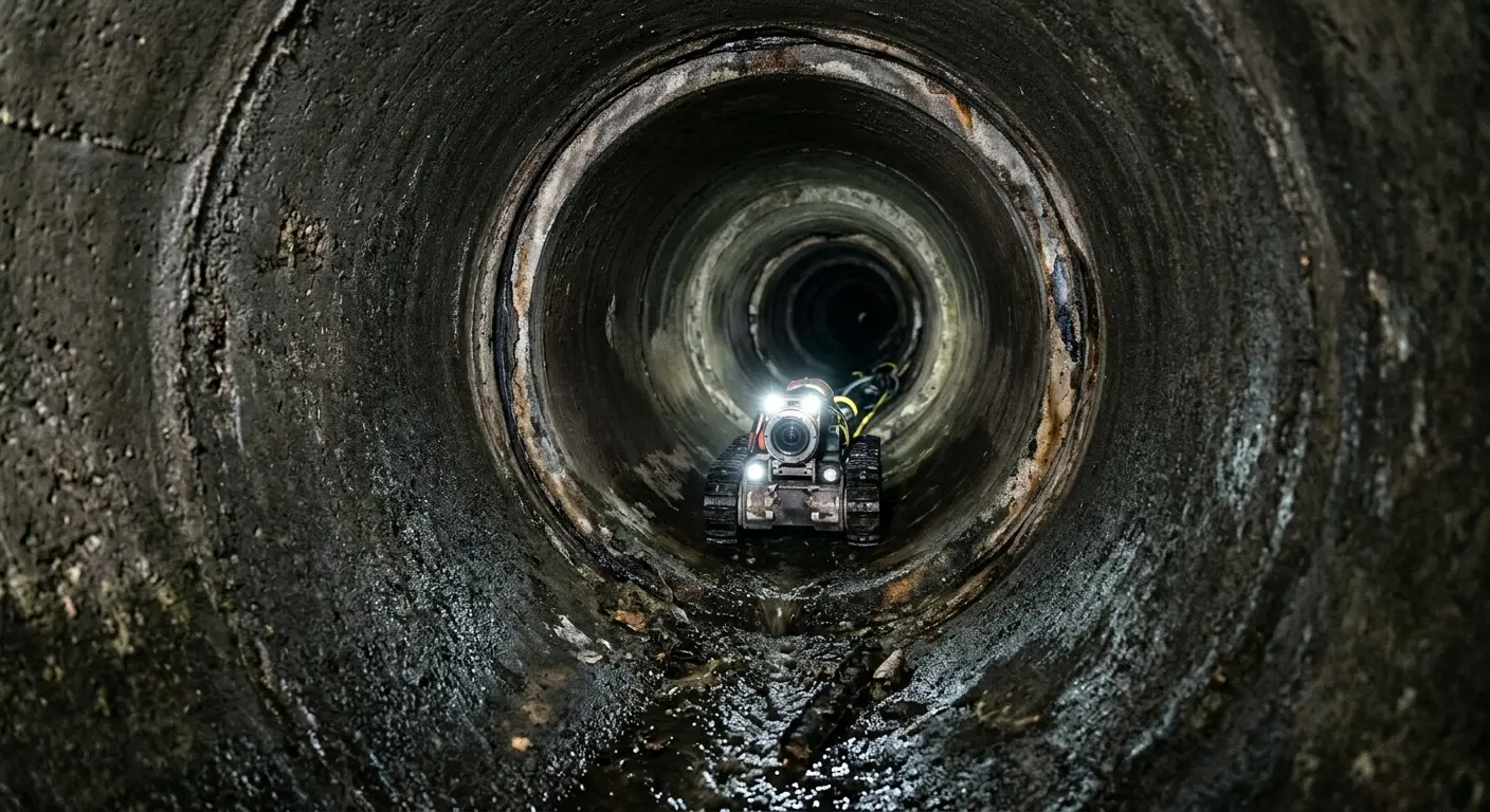 Robotic sewer camera inspecting pipe interior for Drain Snake Service in Fairfax